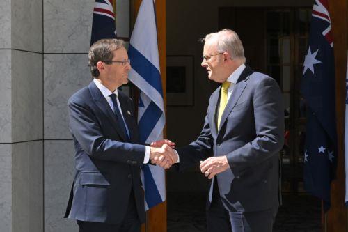 epa12725826 Israel’s President Isaac Herzog (L) meets with Australia’s Prime Minister Anthony Albanese (R) at Parliament House in Canberra, Australia, 11 February 2026.  EPA/MICK TSIKAS AUSTRALIA AND NEW ZEALAND OUT