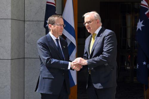 epa12725829 Israel’s President Isaac Herzog (L) meets with Australia’s Prime Minister Anthony Albanese (R) at Parliament House in Canberra, Australia, 11 February 2026.  EPA/MICK TSIKAS AUSTRALIA AND NEW ZEALAND OUT