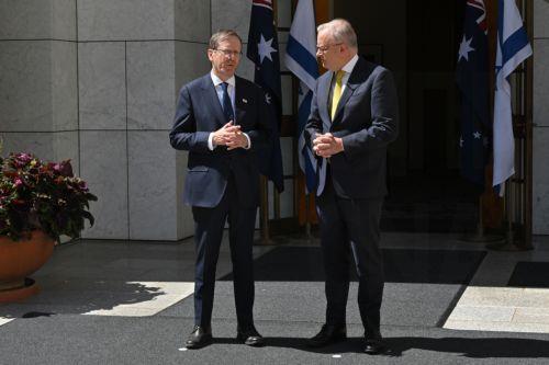 epa12725831 Israel’s President Isaac Herzog (L) meets with Australia’s Prime Minister Anthony Albanese (R) at Parliament House in Canberra, Australia, 11 February 2026.  EPA/MICK TSIKAS AUSTRALIA AND NEW ZEALAND OUT
