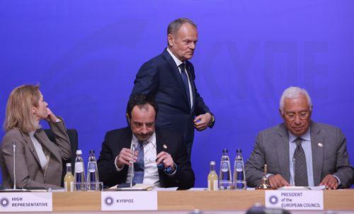 epa12730225 (L-R) European High Representative of the Union for Foreign Affairs Kaja Kallas, President of the Republic of Cyprus Nicos Christodoulides, Poland’s Prime Minister Donald Tusk, and European Council President Antonio Costa at the start of the informal EU leaders’ retreat at Alden Biesen Castle in Bilzen, Belgium, 12 February 2026. The strategic...