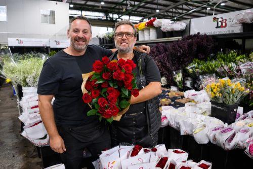 epa12732893 Bagala Bros flower growers and wholesalers Michael Bagala (L), and Michael Bagala pose for a photograph ahead of Valentine's Day at the Sydney Flower Markets in Sydney, Australia, 13 February 2026.  EPA/BIANCA DE MARCHI AUSTRALIA AND NEW ZEALAND OUT