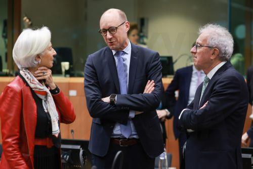 epa12747190 (L-R) European Central Bank (ECB) President Christine Lagarde, Belgian Finance Minister Vincent Van Peteghem and European Stability Mechanism (ESM) Managing Director Pierre Gramegna  at the start a Eurogroup  Finance ministers meeting in Brussels, Belgium, 16 February 2026. Ministers are set to discuss the draft Council recommendation on the...