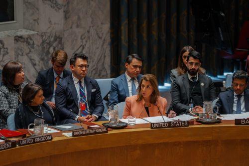 epa12774582 US Deputy Representative to the United Nations (UN) Ambassador Tammy Bruce (C) speaks during a UN Security Council meeting on peace and security marking the fourth anniversary of Russia's full-scale invasion in New York, New York, USA, 24 February 2026. Four years of war have left hundreds of thousands dead, displaced more than six million...