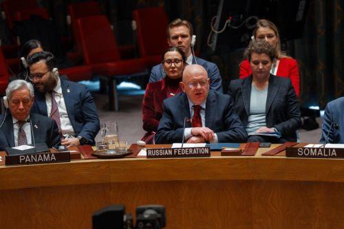 epa12774584 Vasily Nebenzya, Permanent Representative of Russia to the United Nations (UN), speaks during a UN Security Council meeting on peace and security marking the fourth anniversary of Russia's full-scale invasion in New York, New York, USA, 24 February 2026. Four years of war have left hundreds of thousands dead, displaced more than six million...