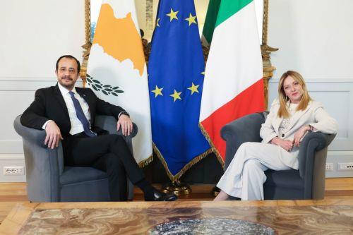 Ο Πρόεδρος της Δημοκρατίας κ. Νίκος Χριστοδουλίδης σε συνάντηση με την Πρωθυπουργό της Ιταλίας κα Giorgia Meloni.