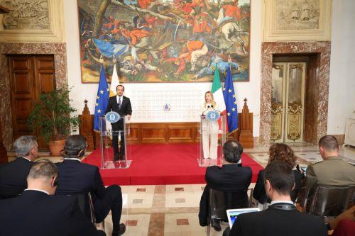 Ο Πρόεδρος της Δημοκρατίας κ. Νίκος Χριστοδουλίδης και η Πρωθυπουργός της Ιταλίας κα Giorgia Meloni προβαίνουν σε δηλώσεις στα Μέσα Μαζικής Ενημέρωσης (ΜΜΕ).