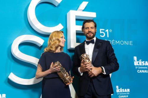 epa12780321 Lea Drucker (L) winner of the Best Actress Award for 'Dossier 137' , poses with Laurent Lafitte winner of the Best Actor Award for 'La Femme la plus riche du monde' in the press room during the 51st annual Cesar awards ceremony held at the Olympia concert hall in Paris, France, 26 February 2026. The awards are presented by the French 'Academie...
