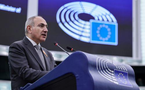 epa12811423 Prime Minister of Armenia Nikol Pashinyan delivers a speech at the European Parliament in Strasbourg, France, 11 March 2026. The current plenary session runs from 09 to 12 March 2026.  EPA/RONALD WITTEK