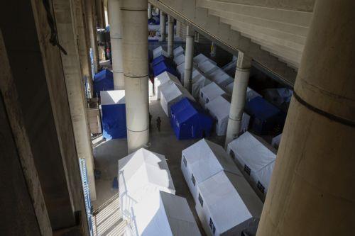 epa12811742 A view of tents for displaced people inside the Camille Chamoun Sports City Stadium in Beirut, Lebanon, 11 March 2026. Lebanese authorities report more than 759,000 registered displaced since the escalation began on 02 March 2026, though the true number is likely higher as many stay with relatives or rent in safer areas.  EPA/WAEL HAMZEH